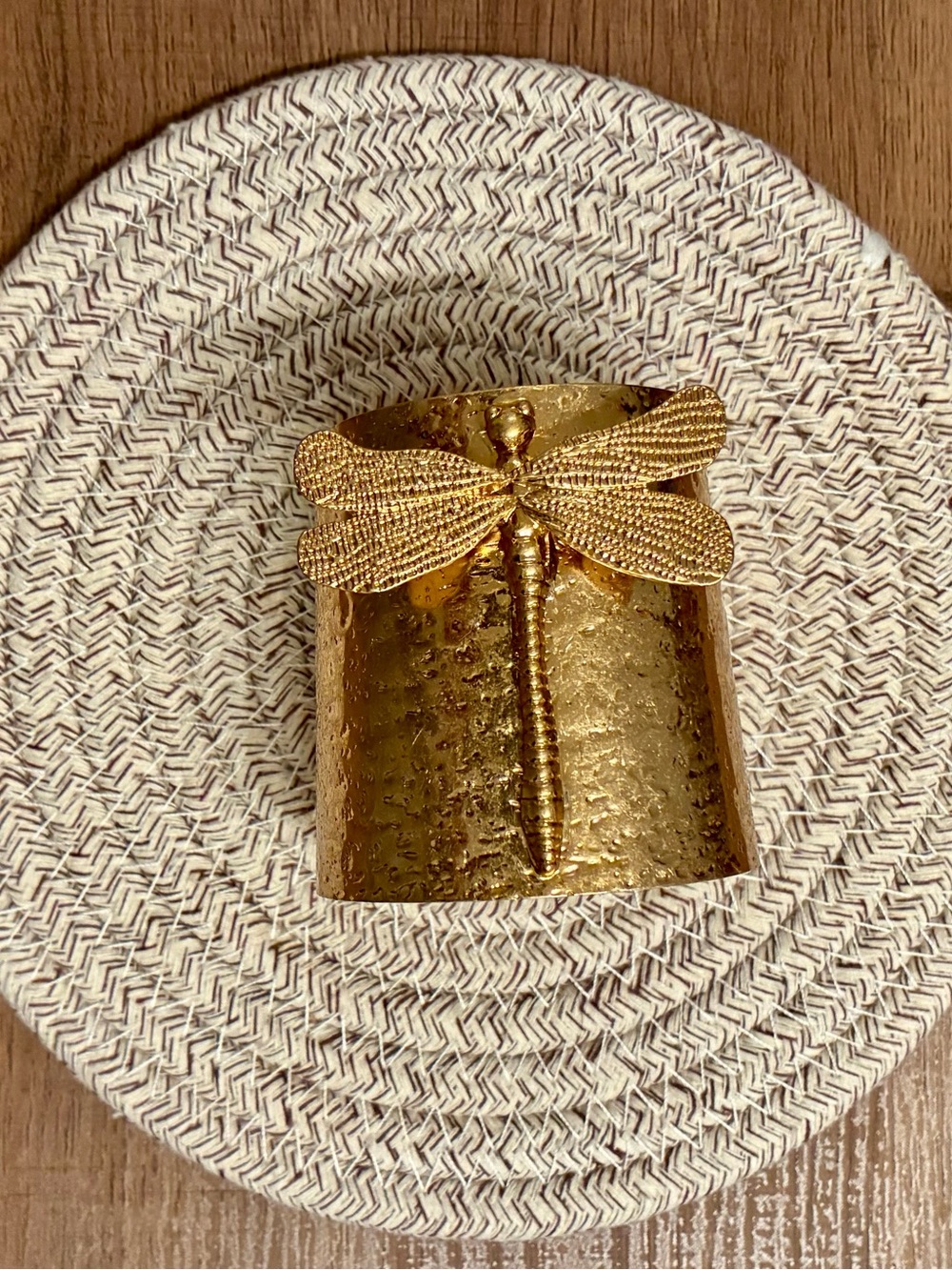 Zara Textured Gold Tone Cuff Dragonfly Bracelet - Picture 2 of 4